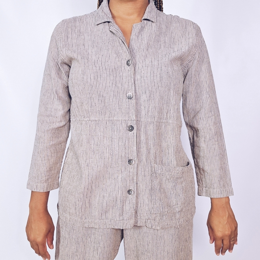Linen Blend Crop Pant Set - Picture 3 of 12